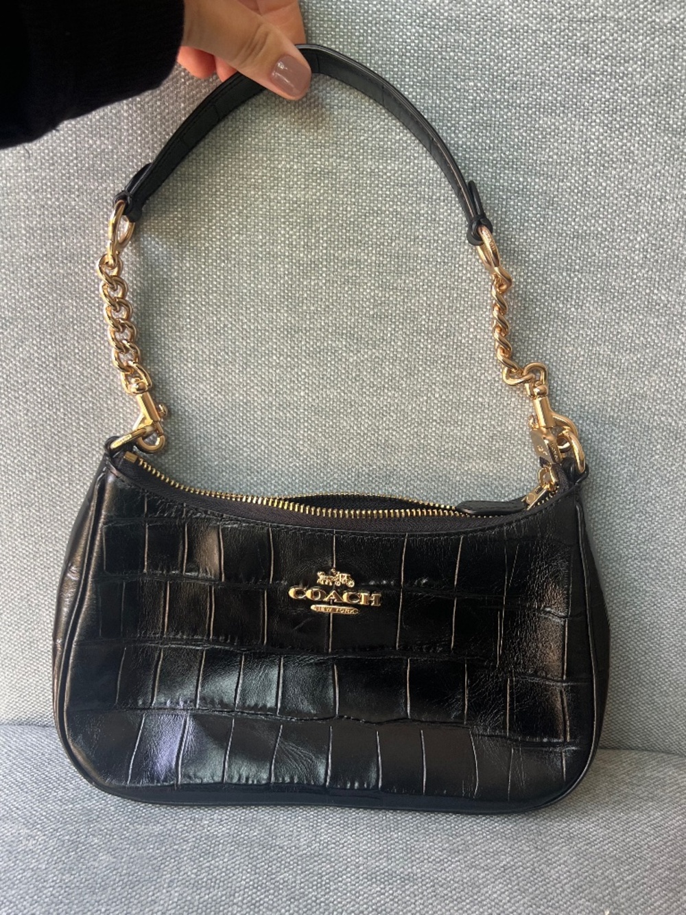 Coach Black Croc Embossed Shoulder Bag